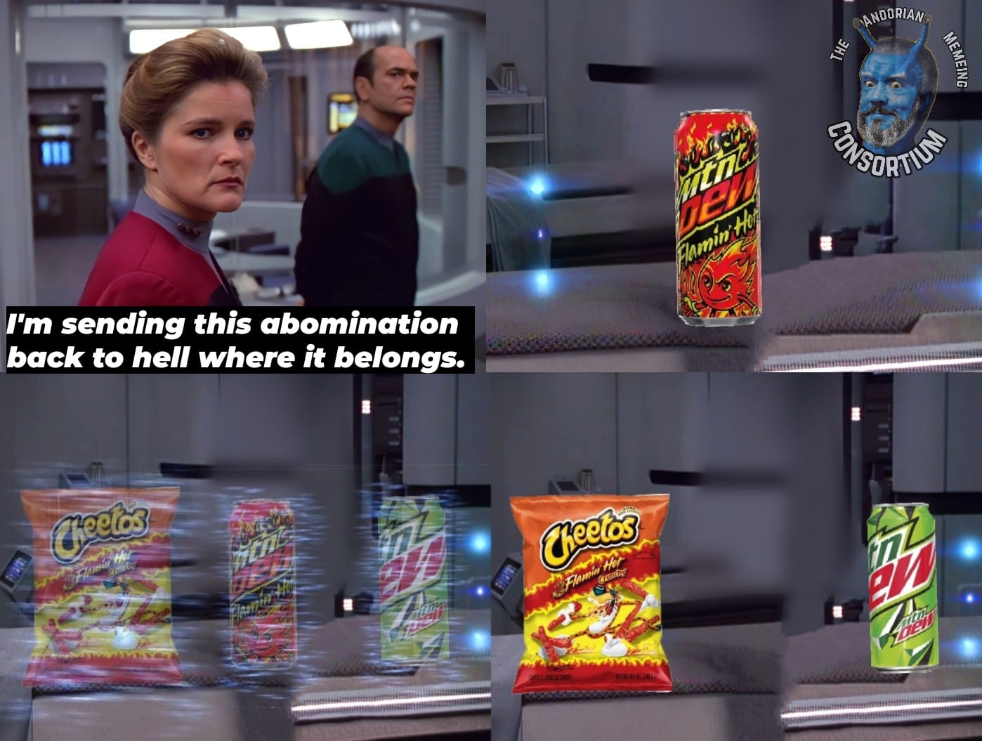This meme is a humorous take on the Star Trek: The Next Generation episode "I, Borg" (Season 3, Episode 21). The image shows a character from the episode, Commander Susanna Thompson's character, with a caption "I, Borg" (a reference to the episode) and a photo of a bag of Cheetos with a label that says "I, Cheetos" and a label that says "I, Cheetos" with a picture of a Cheetos bag on it. The image is a joke about the Borg's ability to assimilate technology and the Cheetos bag is a reference to the Borg's ability to assimilate technology.